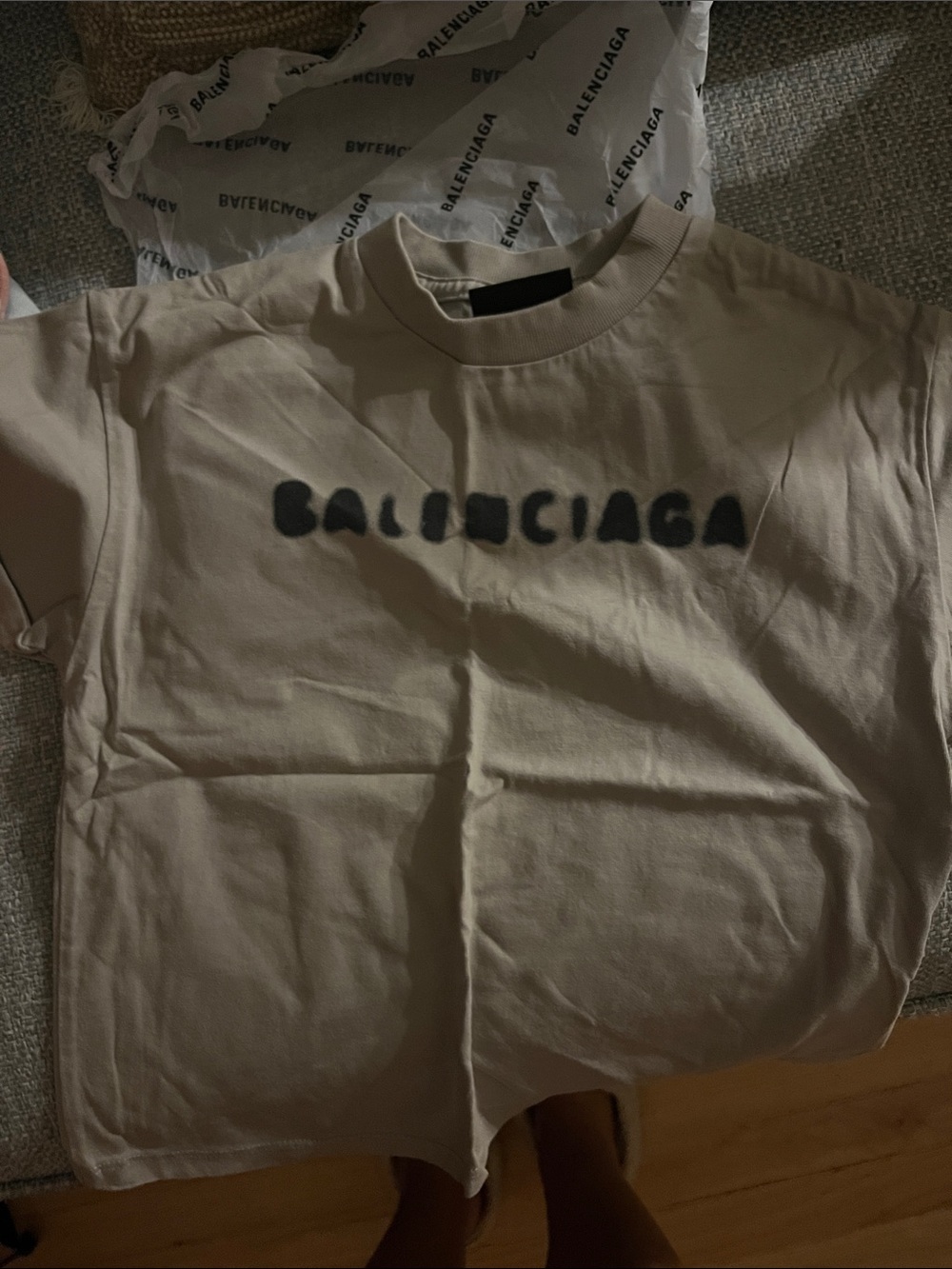 Balenciaga Kids Beige T-Shirt with Black Logo